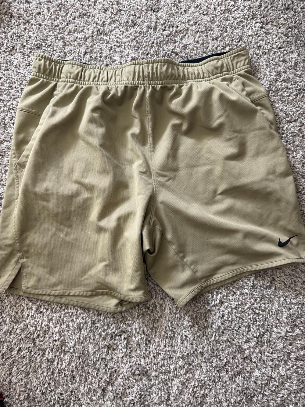 Nike Men’s Olive Athletic Shorts with Black Swoosh